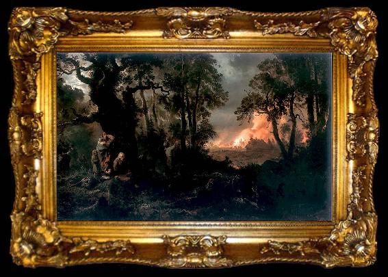 framed  Franciszek Kostrzewski Fire of village., ta009-2
